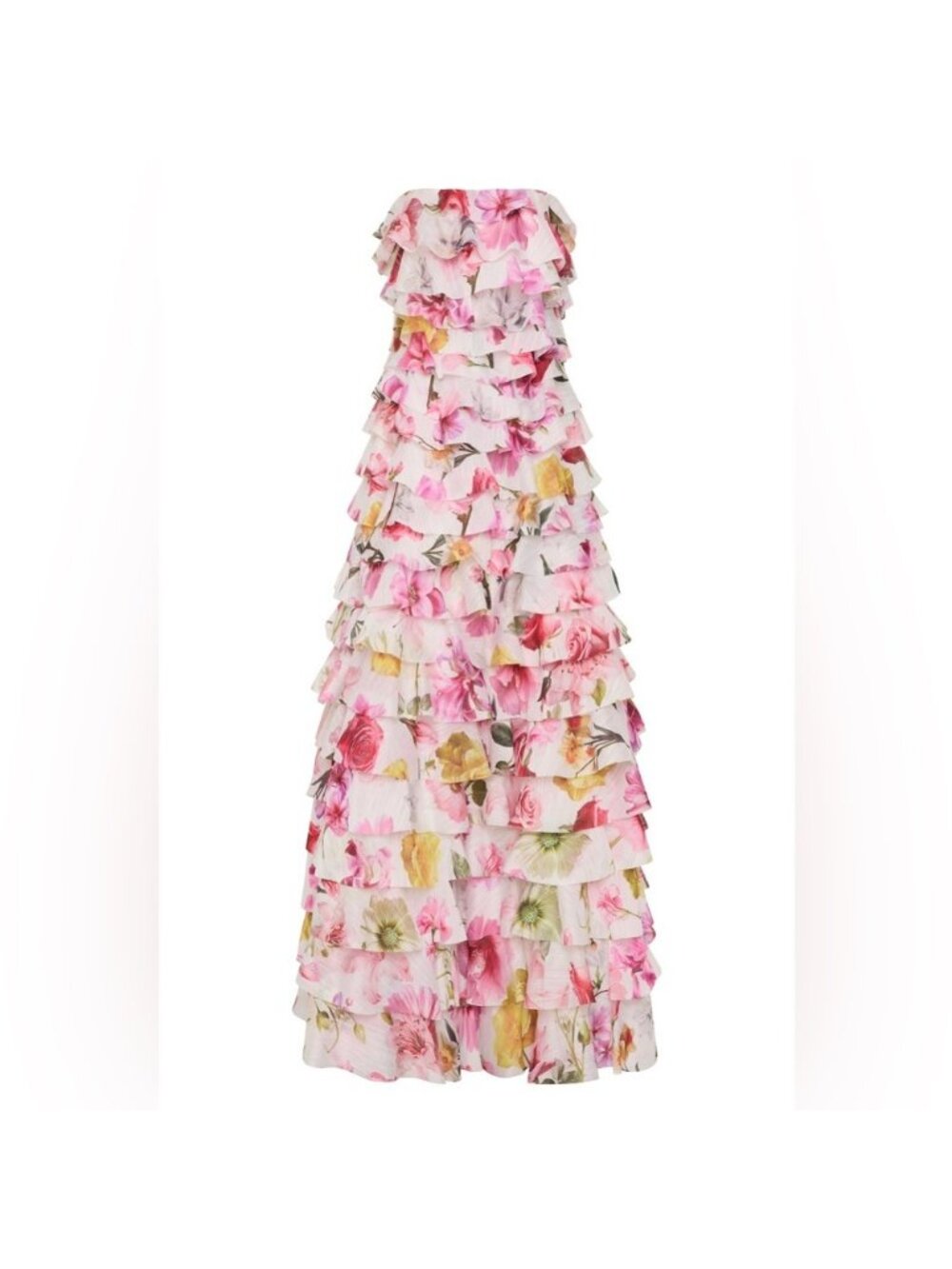 Aje Fleur Pleated Tiered Ruffle Printed Strapless Maxi Gown AU6/US2 NWT